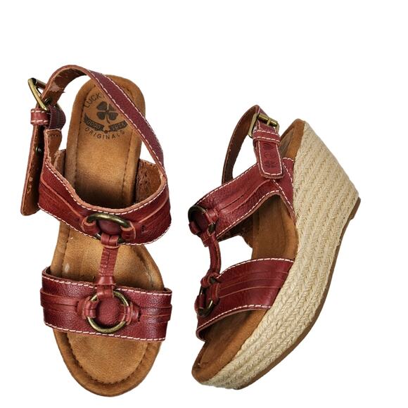 Lucky Brand Shoes - Lucky Brand Wedge Sandal Sz 7.5 Femi Sandal Red Leather Platform